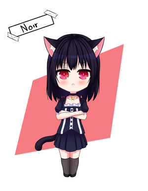 Chibi cat girl Noir with red eyes and black hair