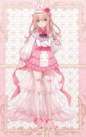 Anime girl in pink and white dress with braids