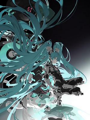 Hatsune Miku from Vocaloid in futuristic digital art