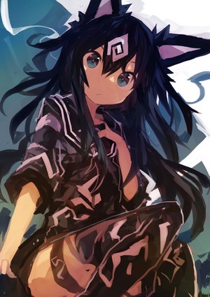 Anime girl with black hair and cat ears