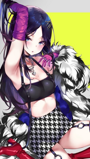 Anime girl with long dark hair and blue eyes