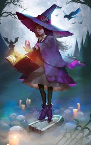 Witch casting a spell from a book