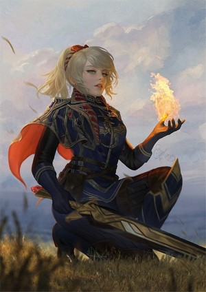 Fantasy girl with fire and sword by Ina Wong