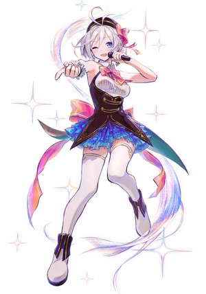 Anime girl singing with microphone and ribbons