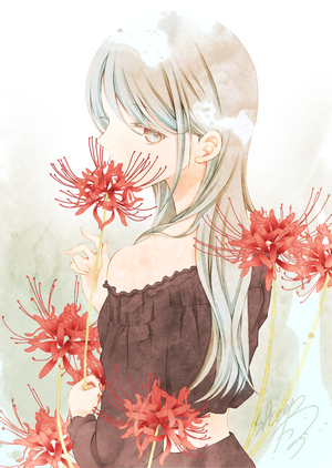 Anime girl with red spider lilies