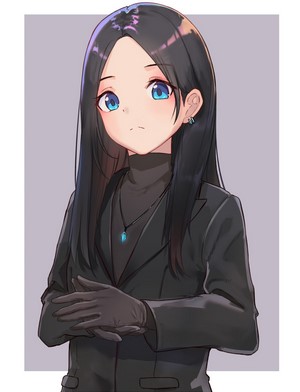 Anime girl in black suit and gloves
