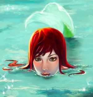 Redhead Mermaid Artwork Illustration Digital Art