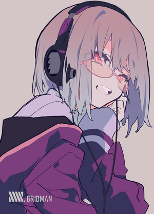 Shinjou Akane from SSSS.GRIDMAN with headphones and glasses