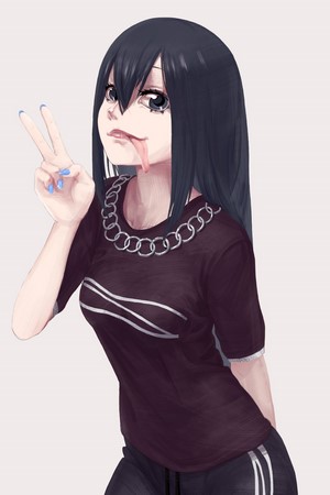 peace sign, black hair, long hair, anime girls, black eyes, Boku no ...