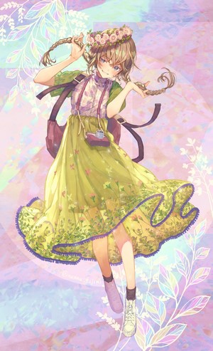 Anime girl with flower crown and camera