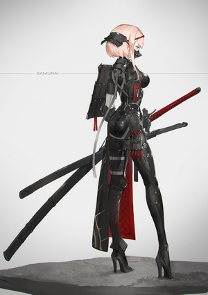 Samurai girl with katana and armor