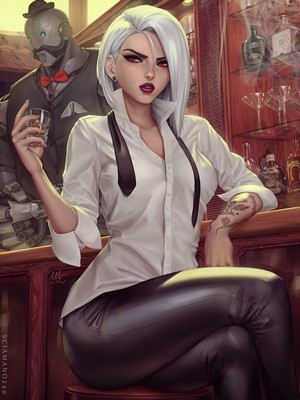 Ashe from Overwatch with Robot and Tattoo