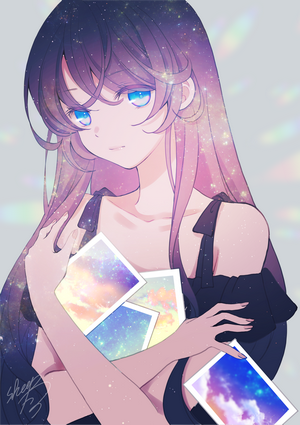Anime girl holding sky photos