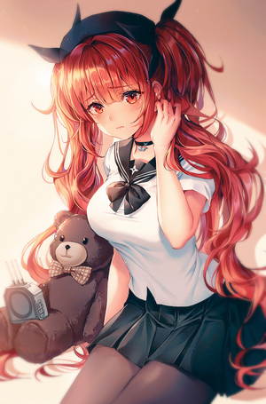 Honolulu from Azur Lane with a teddy bear