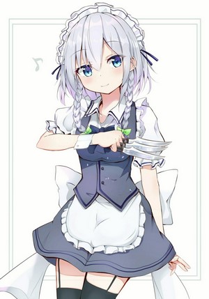 Izayoi Sakuya from Touhou holding knives