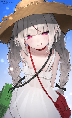 Anime girl with straw hat and summer dress