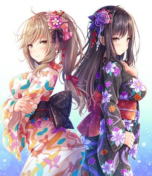 Two anime girls in yukatas