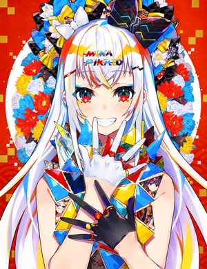 Anime girl with white hair and colorful outfit