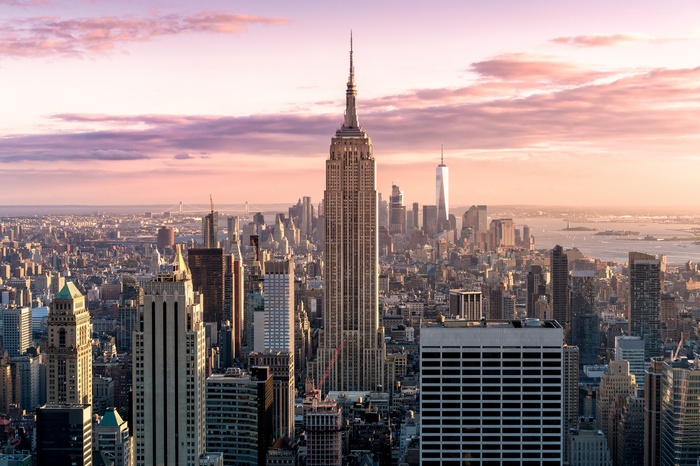 New York City Skyline with Empire State Building at Sunset