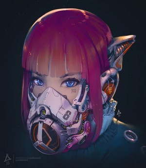 Cyberpunk girl with mask and mechanical ears