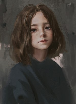 Artwork of a young girl with brown hair