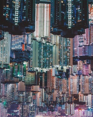 Upside Down Futuristic Cityscape at Night
