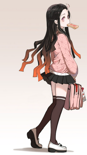 Anime girl with toast in mouth and pink bag