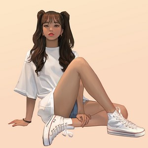 Artwork of a young woman with pigtails