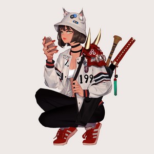Anime girl with mask and baseball bat