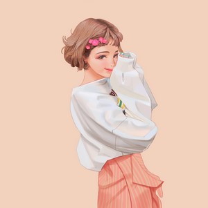 Artwork of a girl with flowers in her hair