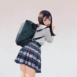 Anime girl in school uniform with backpack