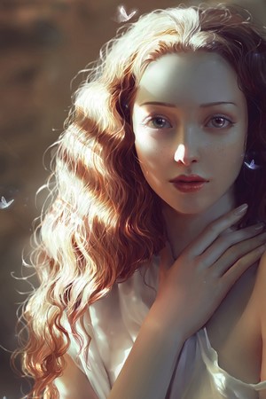 Portrait of a redhead woman with butterflies