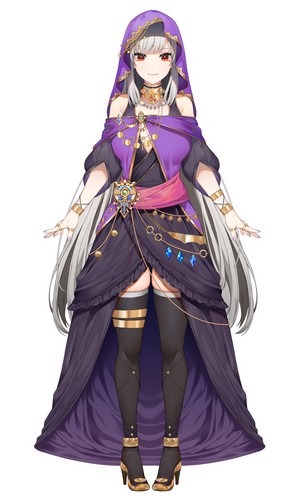 Anime girl with white hair and red eyes in fantasy attire