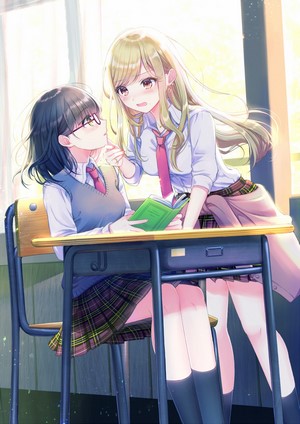 Two anime schoolgirls in a classroom