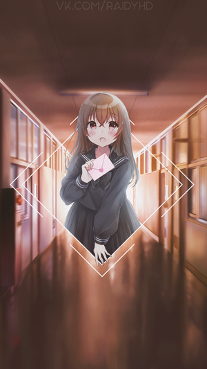 Anime girl in school uniform holding a letter