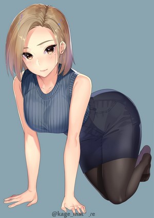 Anime girl with short brown hair and pantyhose
