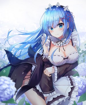 Anime Girl with Blue Hair and Maid Outfit