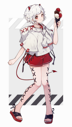 Anime girl with white hair holding ice cream