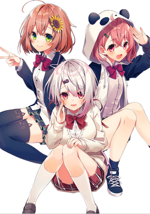 Three anime girls in school uniforms