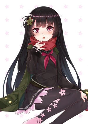 Anime girl with black hair and red scarf
