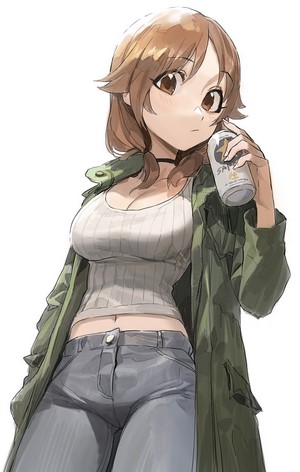 Anime girl holding a can of drink