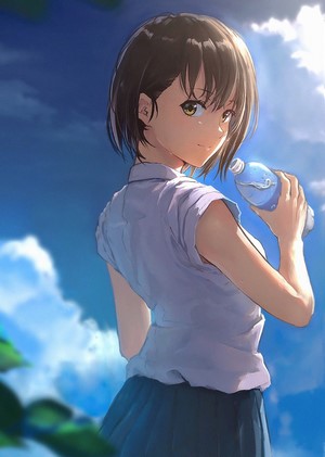 Anime girl holding a water bottle