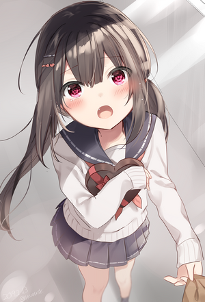 Anime girl holding a heart-shaped chocolate box
