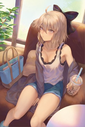 Okita Souji from Fate/Grand Order with bubble tea