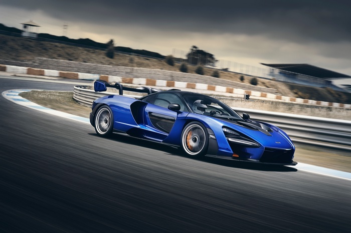 Blue McLaren Senna on a race track