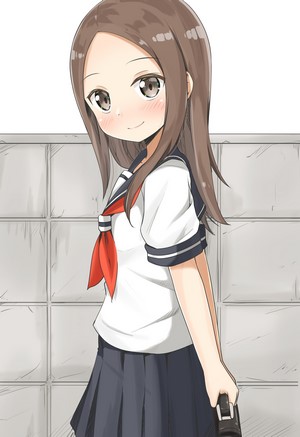 Takagi-san from Karakai Jouzu no Takagi-san holding a gun