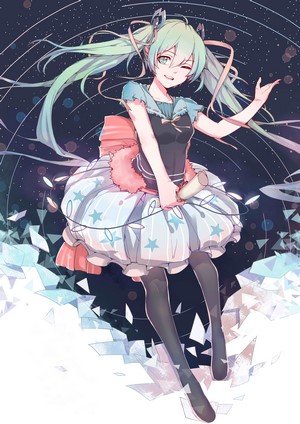 Hatsune Miku anime girl with starry background