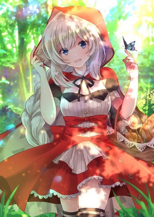 Anime girl in red hood with butterfly