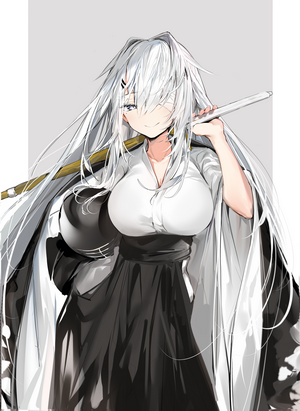 Anime girl with white hair and katana