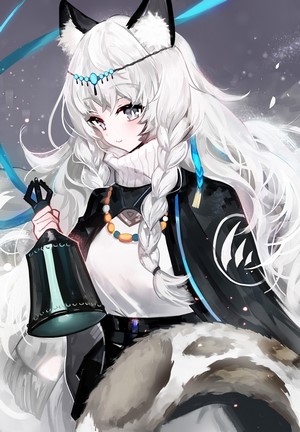 Pramanix from Arknights holding a bell